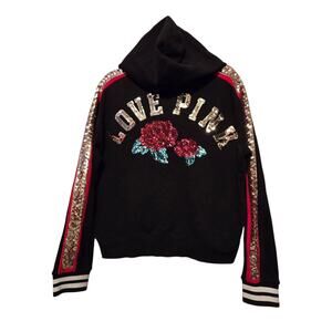 Victoria Secret Sequin Pullover Hoodie Womens SM Black Blingy Retro 90s Y2K